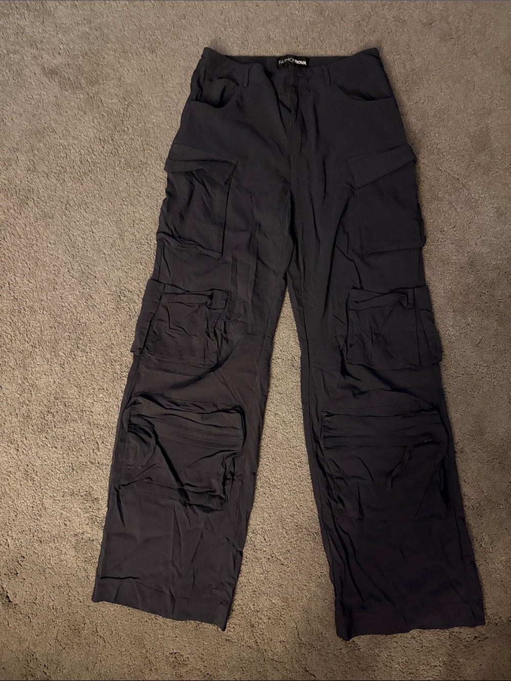 Fashion Nova Black Wide-Leg Cargo Pants